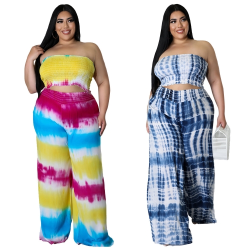 Printed chest wrap backless sexy large two piece set