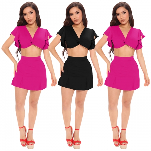 Sexy breast wrapped Ruffle Skirt two-piece set