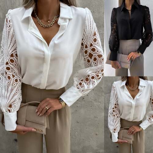 Solid lace patchwork shirt