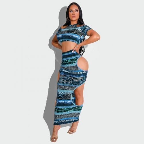 Printed tight sexy fit two piece set