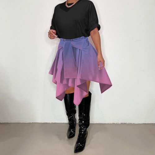 Gradient irregular tied sleeve skirt