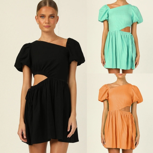 Short sleeve open waist simple French dress