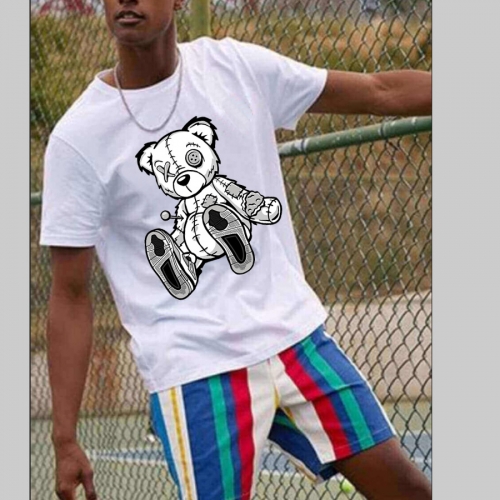 Street O-Neck Cartoon Print White Short Sleeve T-Shirt