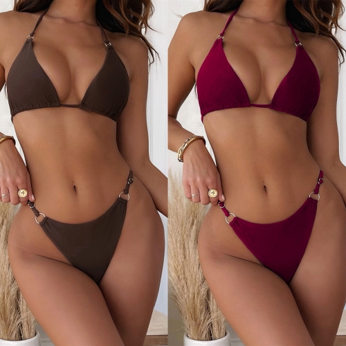 Sexy Solid Color Patchwork Bikini Set