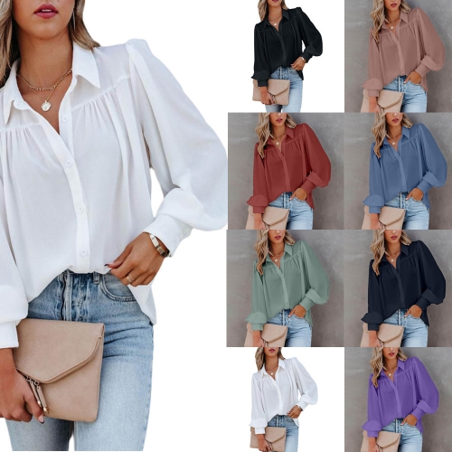 Solid stand collar loose shirt