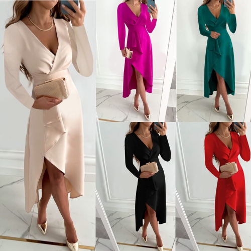 Long sleeve V-neck split dress