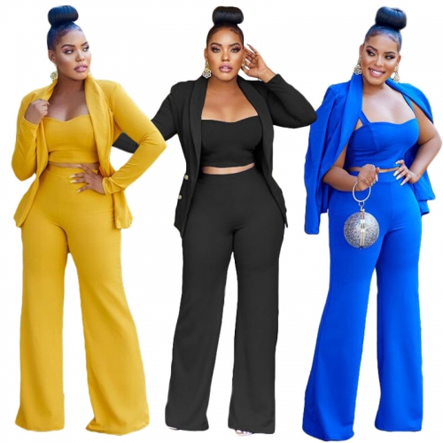 Vest + suit coat + wide leg pants three piece set