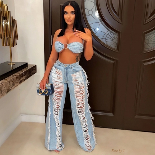 Bra + tassel jeans two-piece set