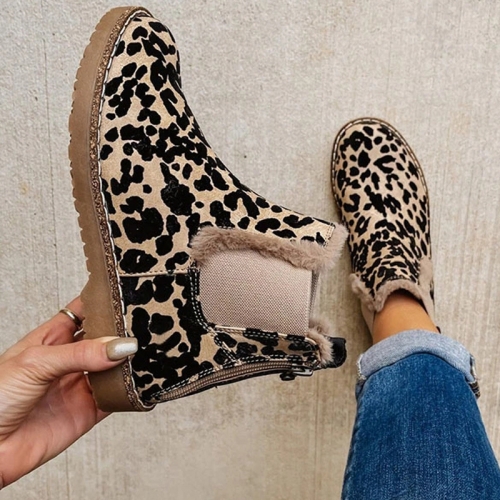 Fashion Plus Size Leopard Print Cotton Short Martin Boots