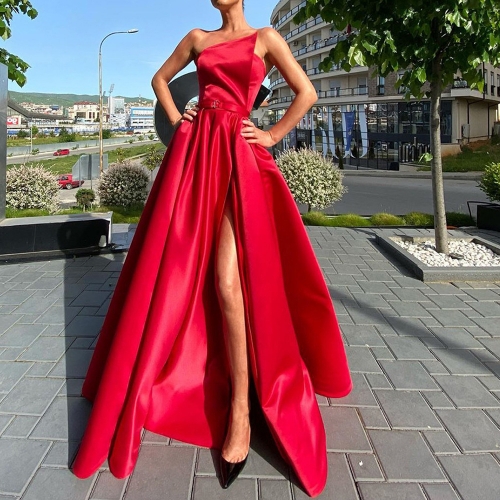 Fashion One Shoulder Tube Top Slit Swing Dress