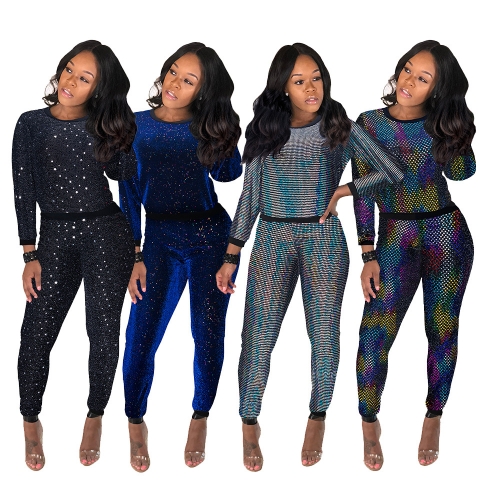 Fashion sequin long sleeve multicolor pants suit