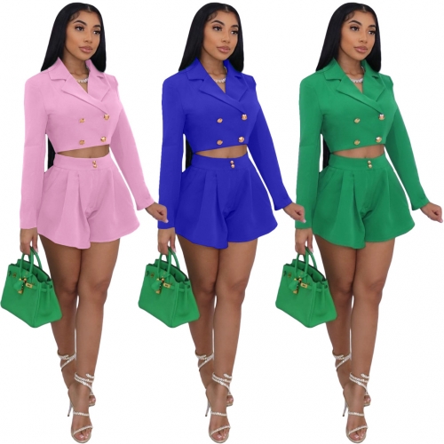 Fashion solid color slim two-piece set