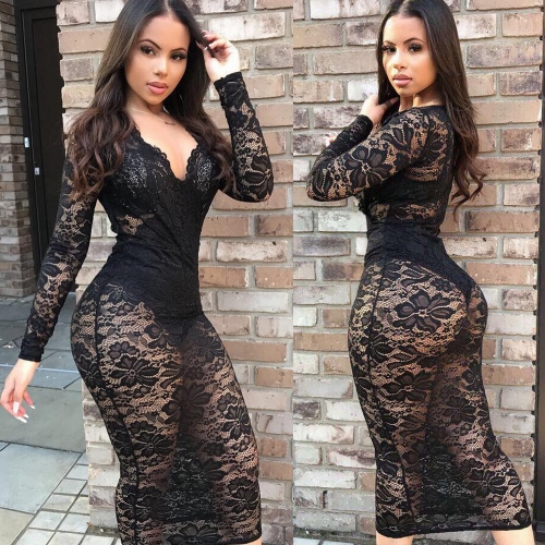 Lace sexy V-neck dress