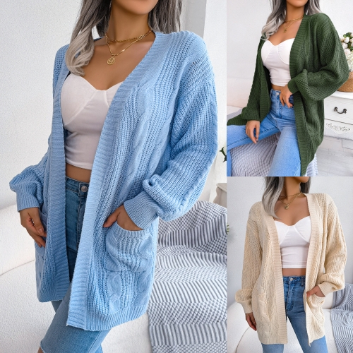 Twisted lantern sleeve casual cardigan sweater coat