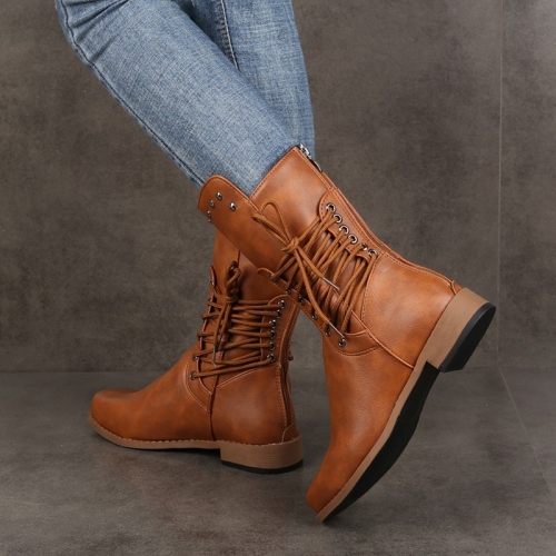 Fashionable plus size lace up boots