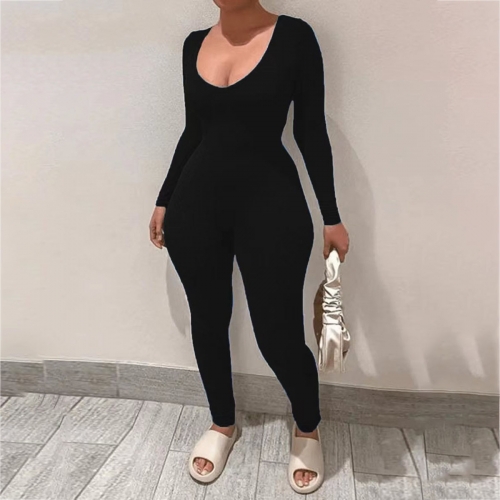 Sexy V-neck Solid Fit Plus Size Jumpsuit