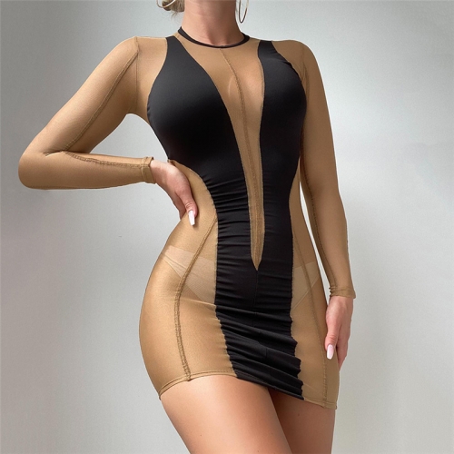 Sexy Mesh Panel Slim Dress