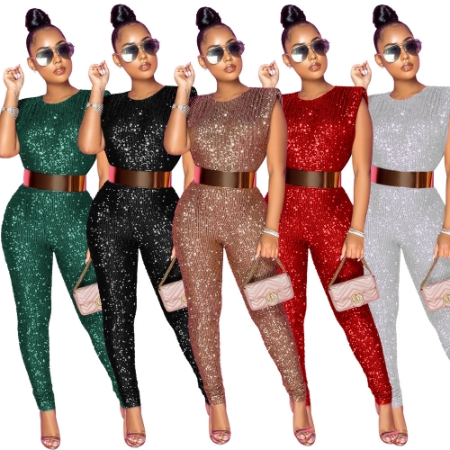 Fashion Sequins Sleeveless Jumpsuit