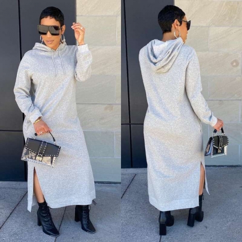 Casual Solid Hooded Split Dress