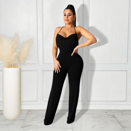 Sexy Solid Strap Backless Jumpsuit
