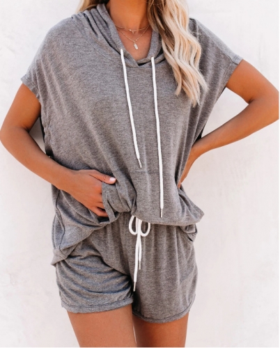 Short sleeve loose top+casual shorts two-piece set