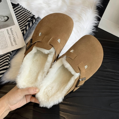 Casual thick soled half drag plush bean shoes