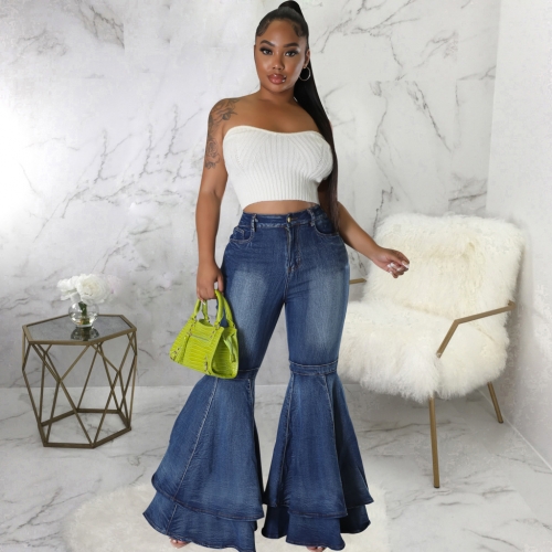 Fashion Versatile Wide Leg Washed Denim Elastic Flare Pants