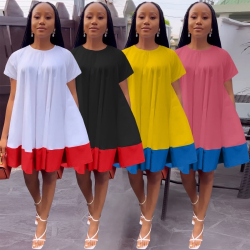 Casual round neck color blocking loose dress