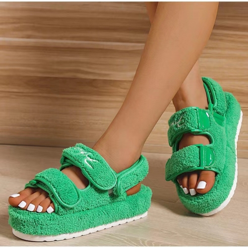 Round head Velcro plush sandals