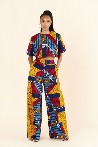 Ethnic printed pocket wide leg pants set