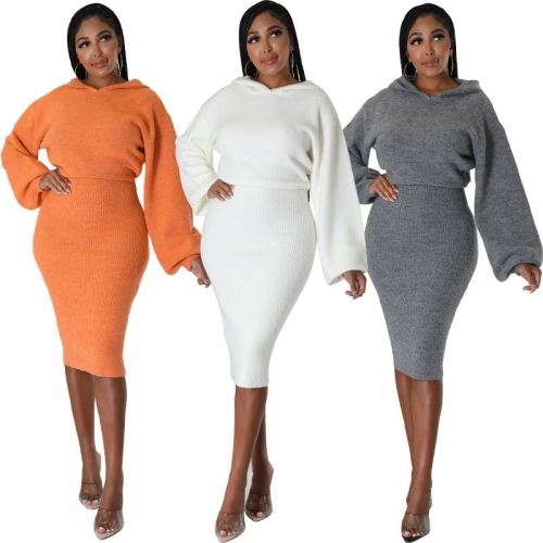 Bubble sleeve hooded dress