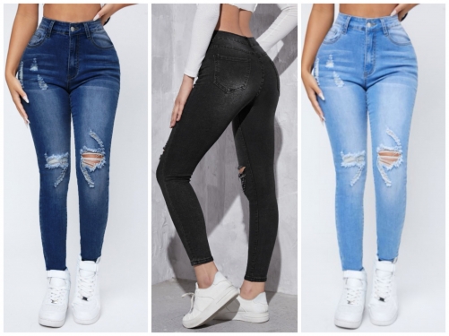 Fashion high-stretch multi-color ripped jeans