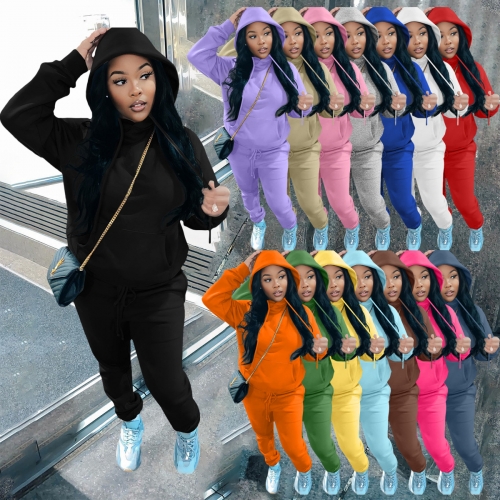 Solid color hooded pants suit