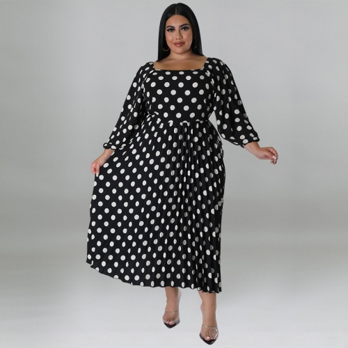 Plus size polka dot print dress