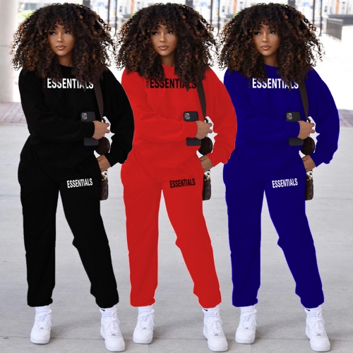 Casual letter round neck loose long sleeve+trousers sports two-piece set
