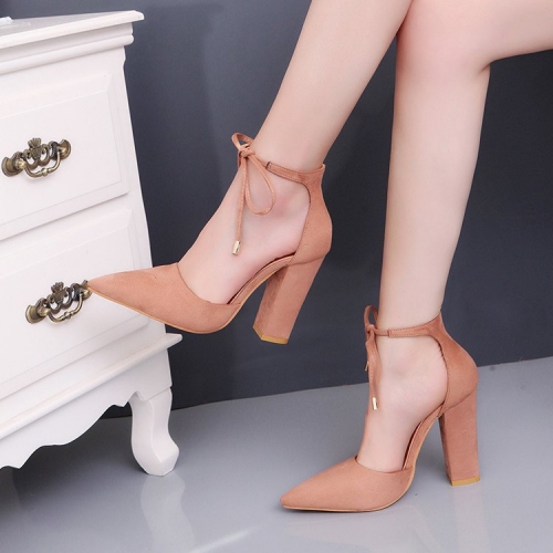 Pointed lace up high heels