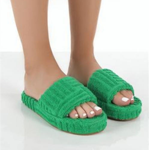 Embossed warm towel cotton slippers