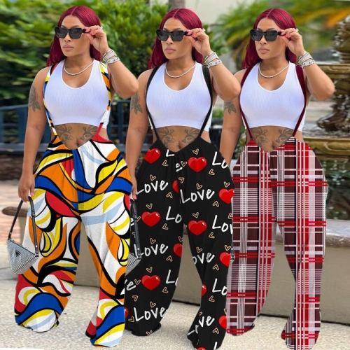 Sexy printed wide leg straps pants