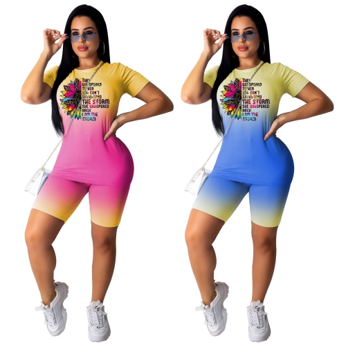 Fashion casual gradient sports shorts two-piece set