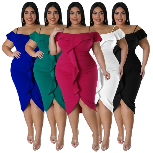 Fashionable plus size one-piece neck dress