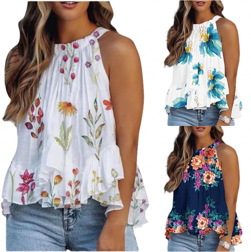 Sleeveless pleated floral print top