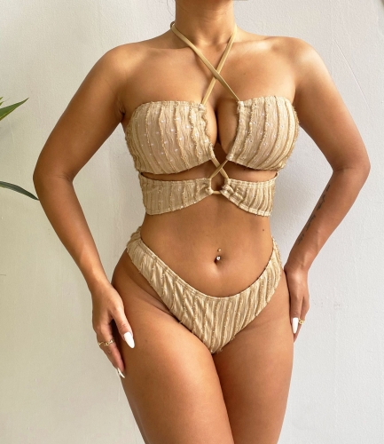 Sexy hollow neck tie up bikini swimsuit