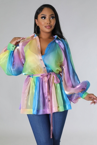 Lace-up rainbow gradient shirt