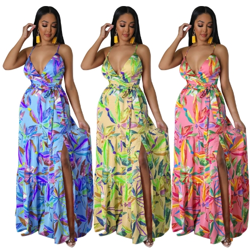Imitation silk flower print maxi dress