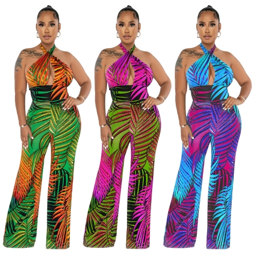 Sexy strapless printed jumpsuit