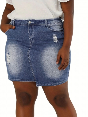 Oversized stretch denim skirt