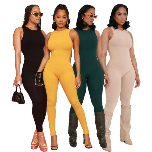 Sleeveless round neck jumpsuit