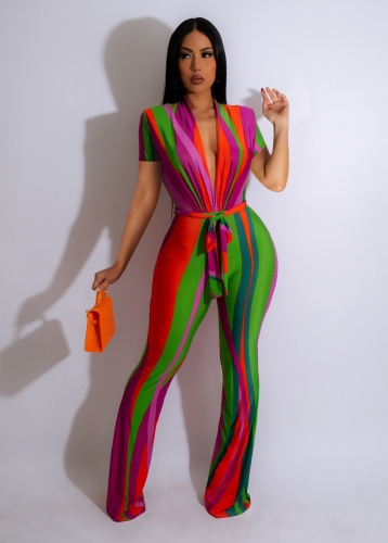 Colorful striped printed jumpsuit