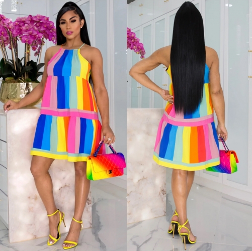 Rainbow color block patchwork dress