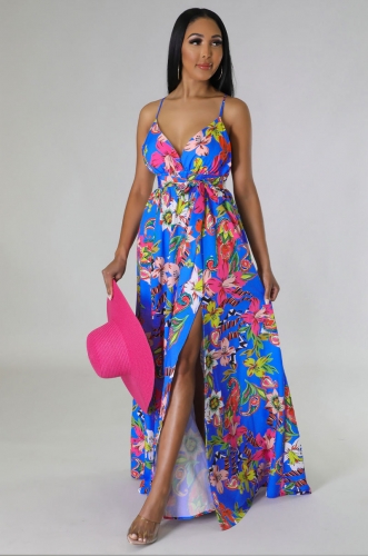 Floral Print Split Maxi Dress